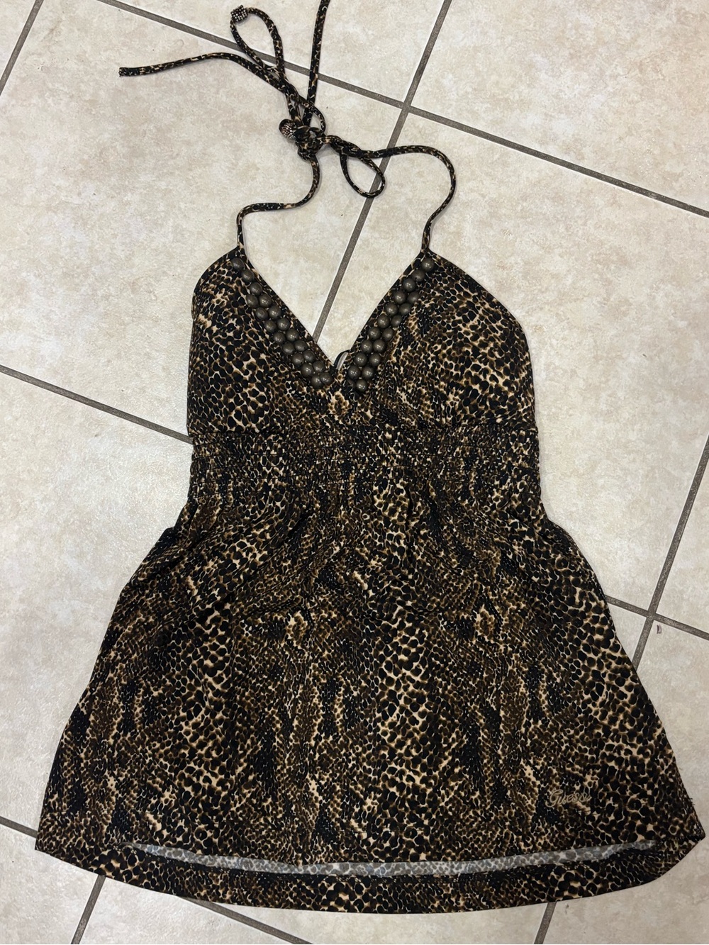Guess Leopard Print Halter top Brown and Black